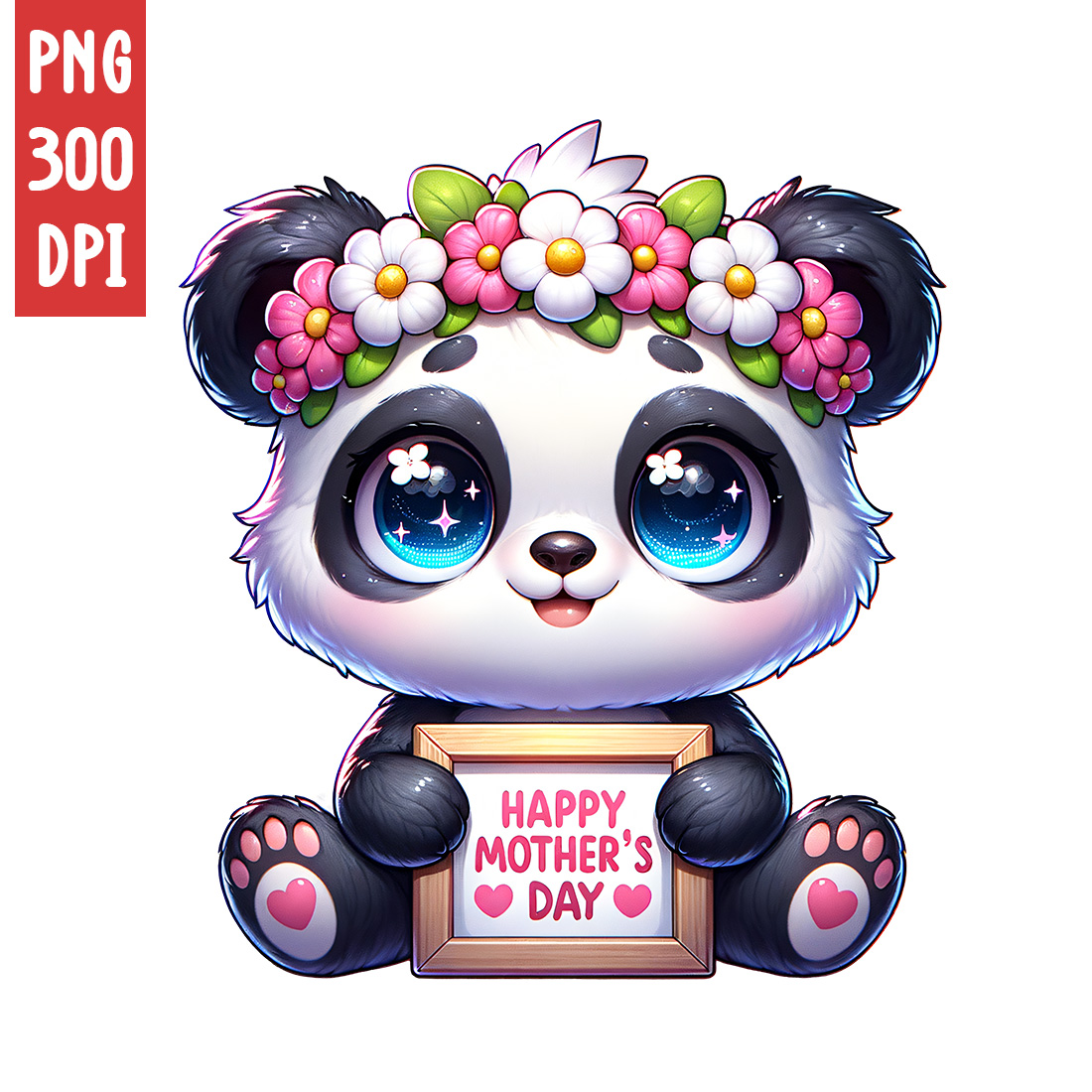 Mother's Day Animal Clipart | Cute Panda with frame clipart | PNG preview image.