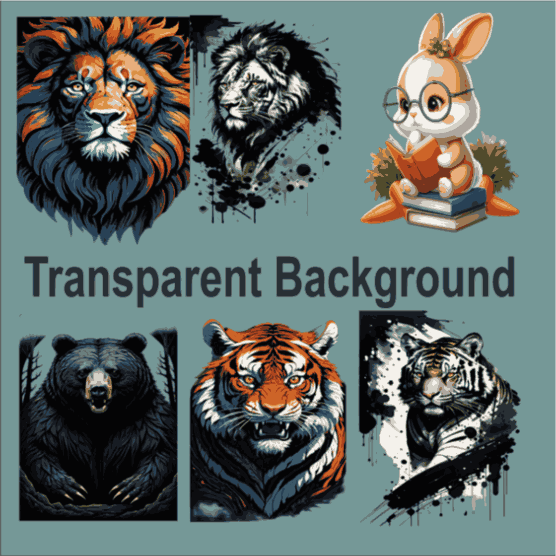 12pcs bundel of animal graphics for t-shir printing transparent background preview image.