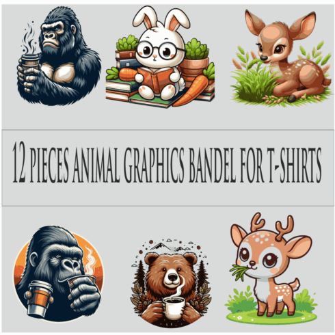 12pcs bundel of animal graphics for t-shir printing transparent background cover image.