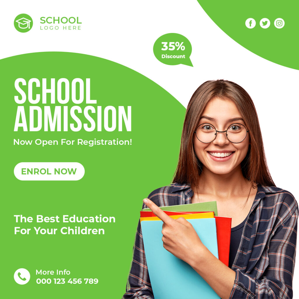 5 School admission social media post template design for Instagram ...