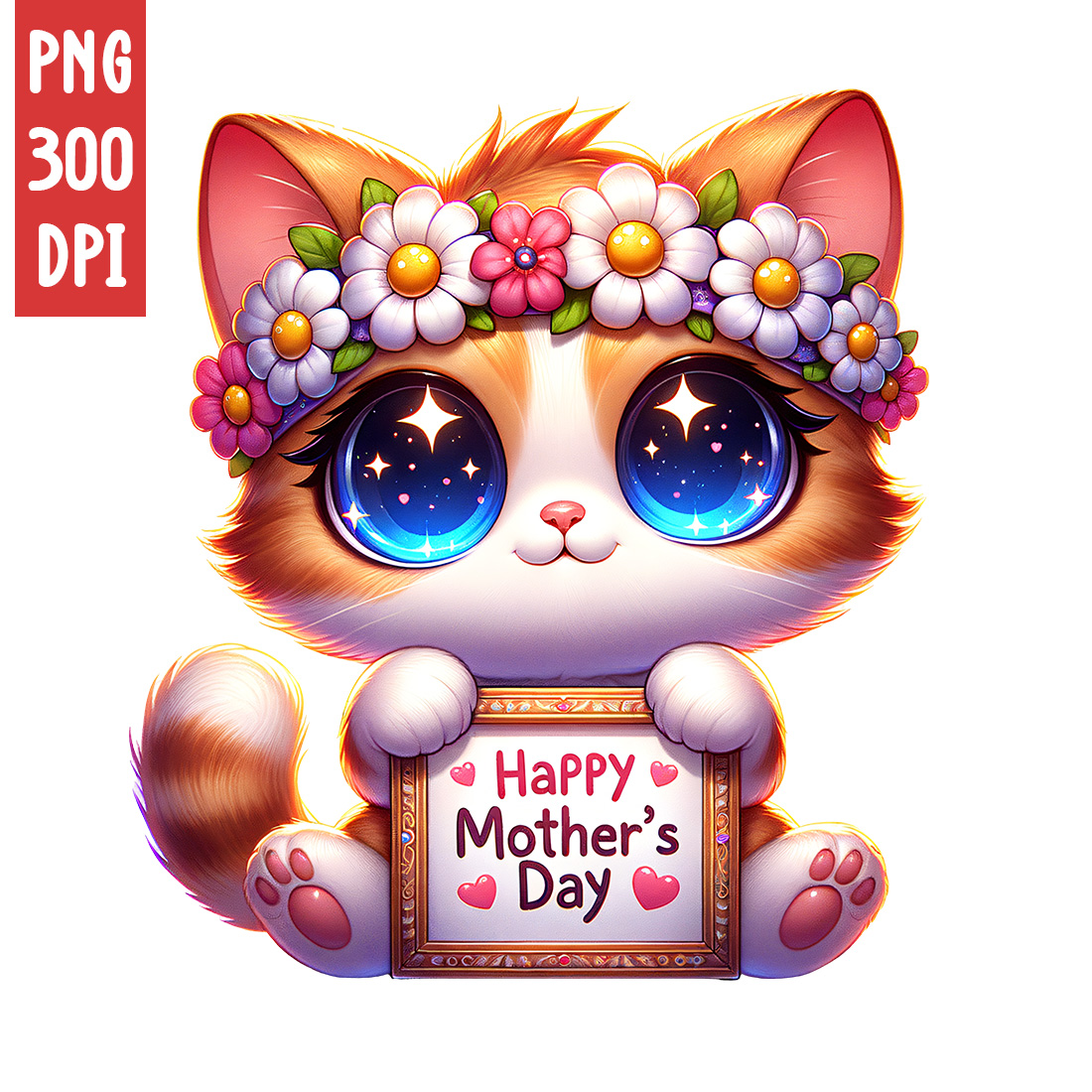 Mother's Day Animal Clipart | Cute Cat with frame clipart | PNG preview image.
