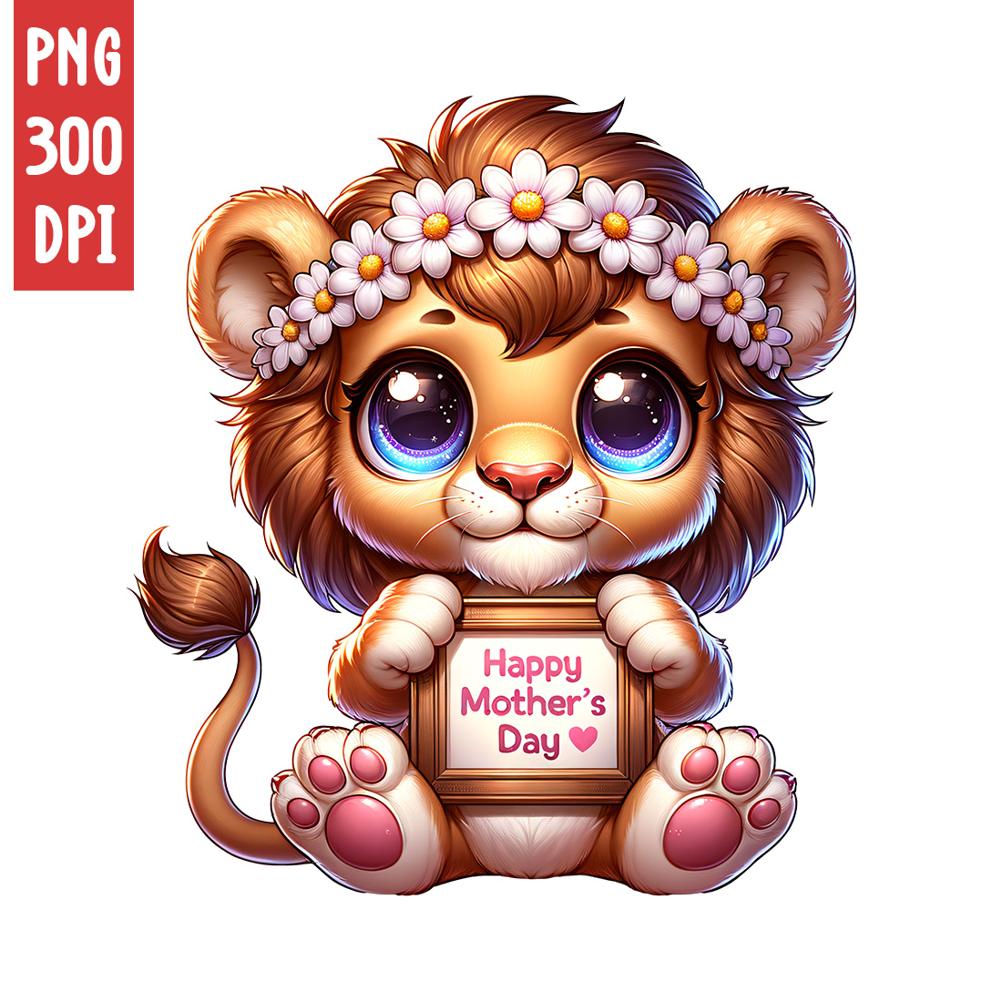 Mother's Day Animal Clipart | Cute Lion with frame clipart | PNG preview image.