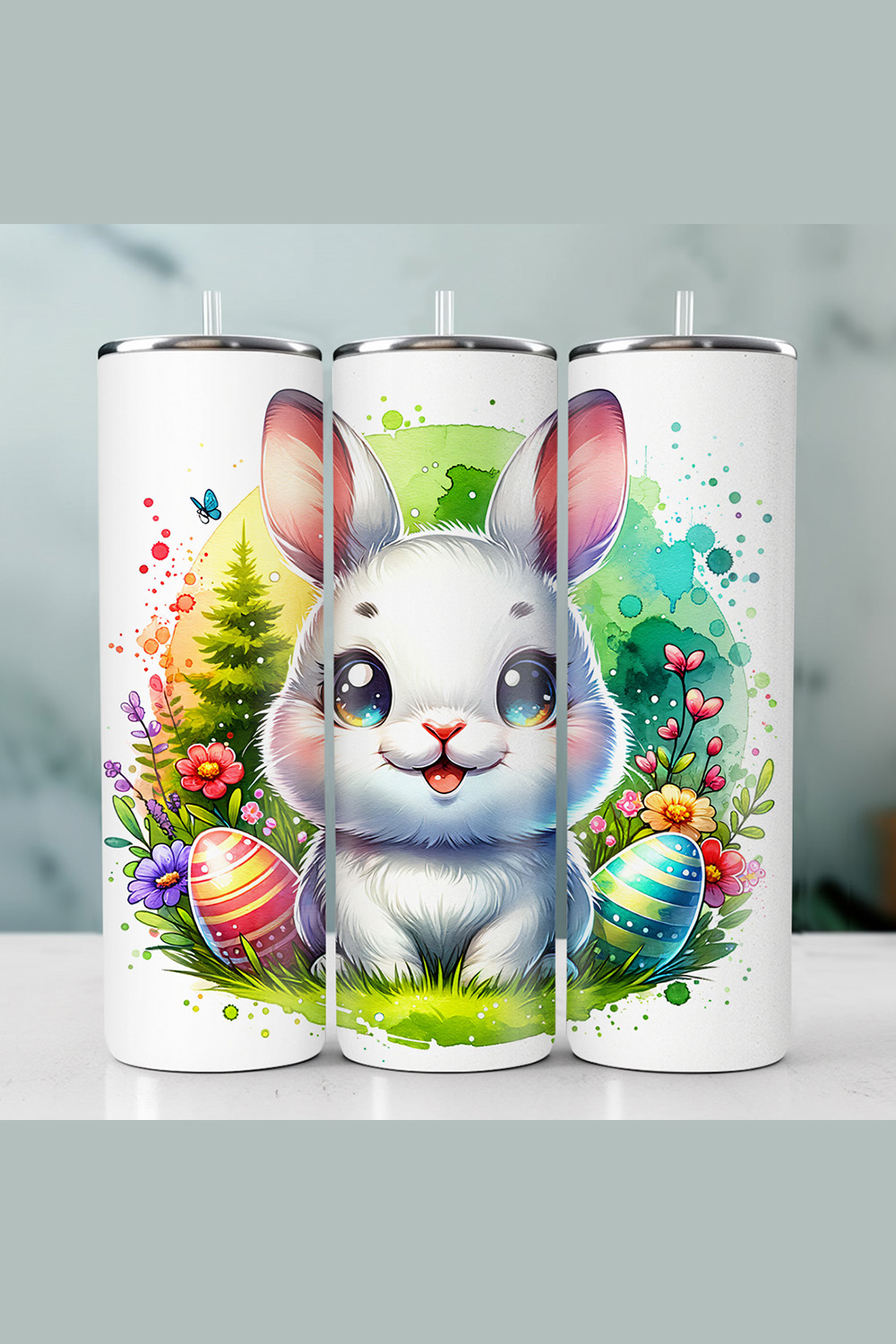 Watercolor Rabbit Tumbler Wrap | 20oz Tumbler | Tumbler PNG pinterest preview image.