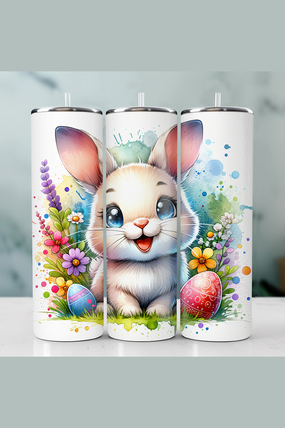 Watercolor Rabbit Tumbler Wrap | 20oz Tumbler | Tumbler PNG pinterest preview image.