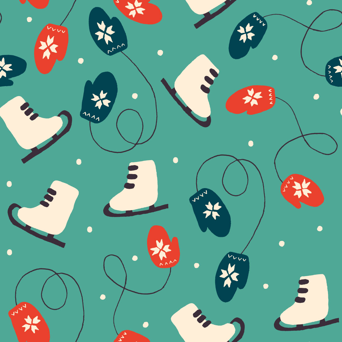 Skates and Mittens Greeting Card and Pattern preview image.
