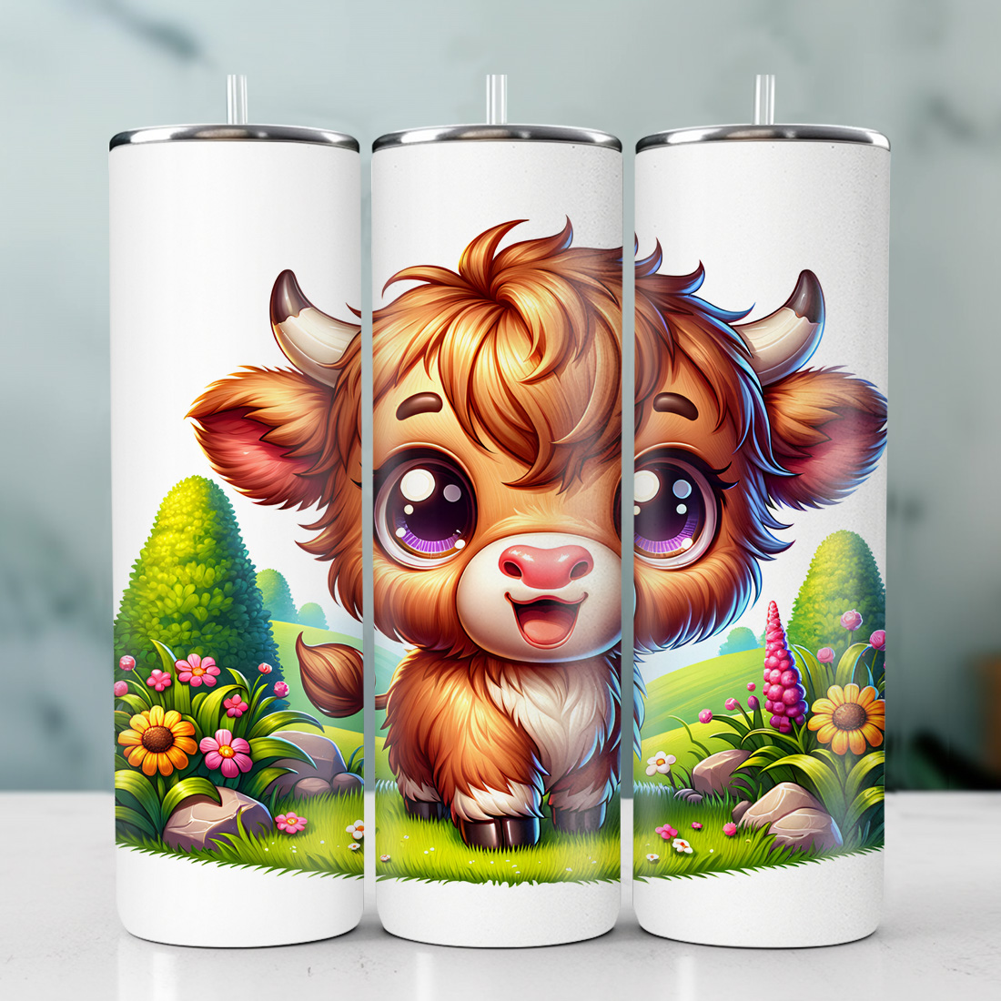 Highland Cow Tumbler Wrap | 20oz Tumbler | Tumbler PNG preview image.