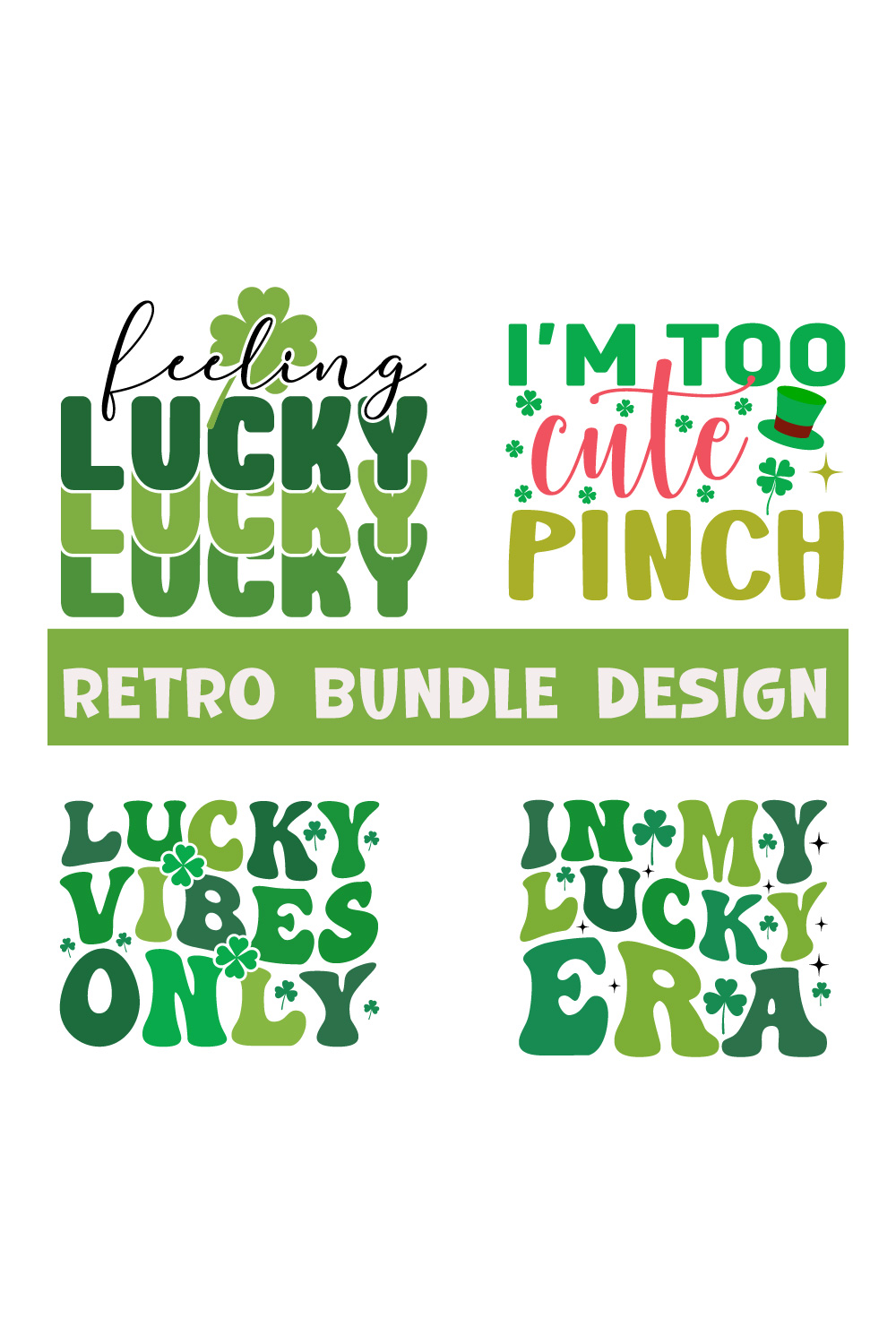St Patricks Day Retro Bundle T-shirt Design, pinterest preview image.