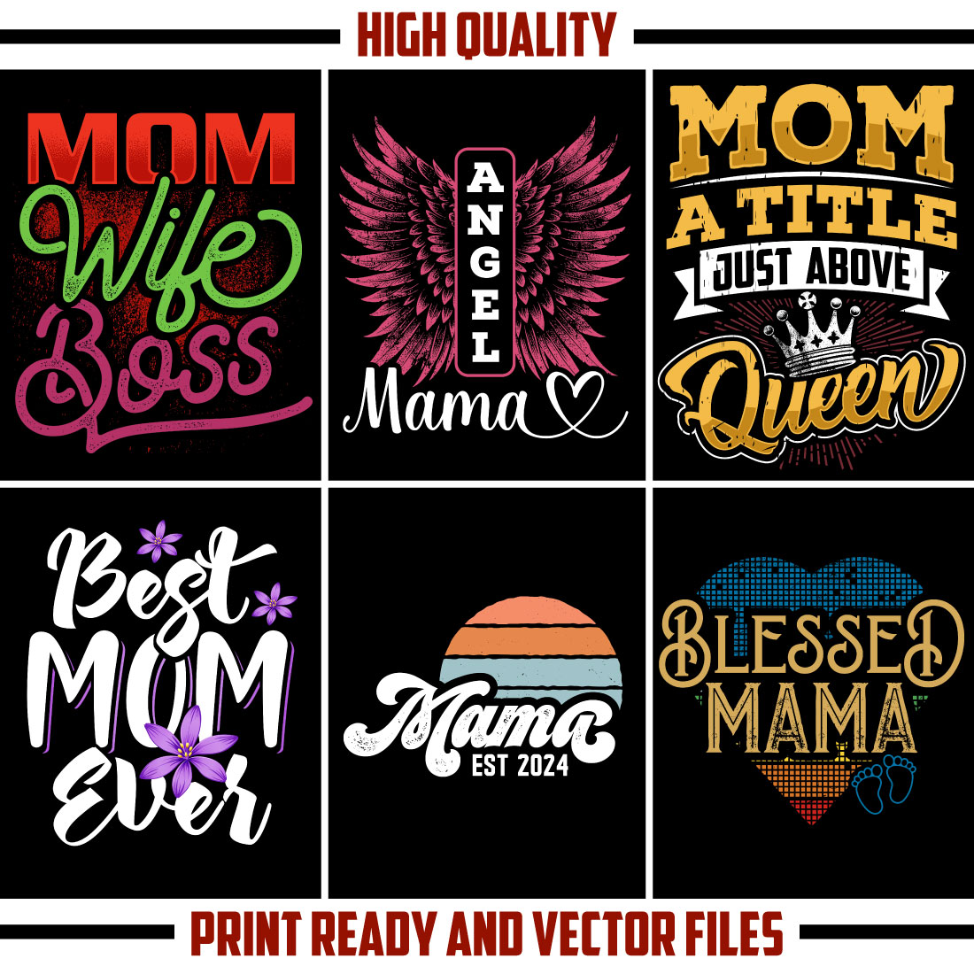 Mother's day t shirt design bundle with 10 premium quality designs preview image.