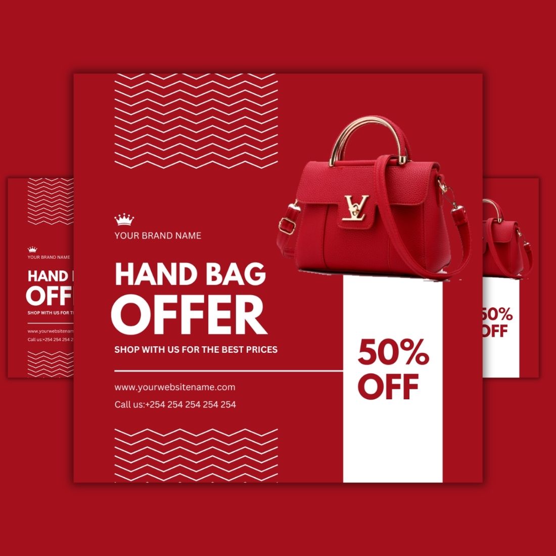 1 Instagram sized Canva Hand Bag Offers Design Template Bundle – $4 preview image.