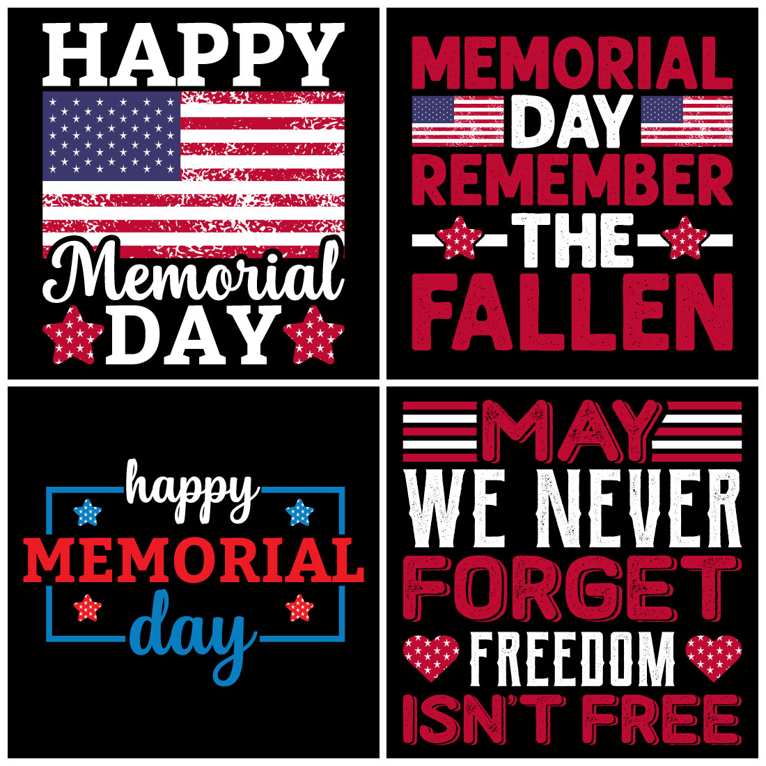 Premium Memorial Day Typography And Graphics T Shirt Design Bundle preview image.