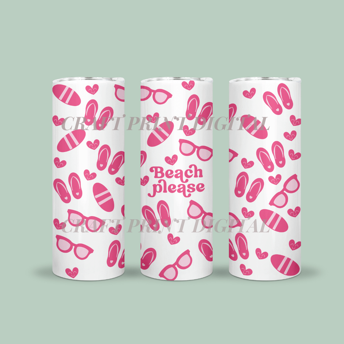 Beach Skinny Tumbler 20oz & 30oz Sublimation Wrap Straight and Tapered PNG, PDF, EPS Instan Download Digital File preview image.