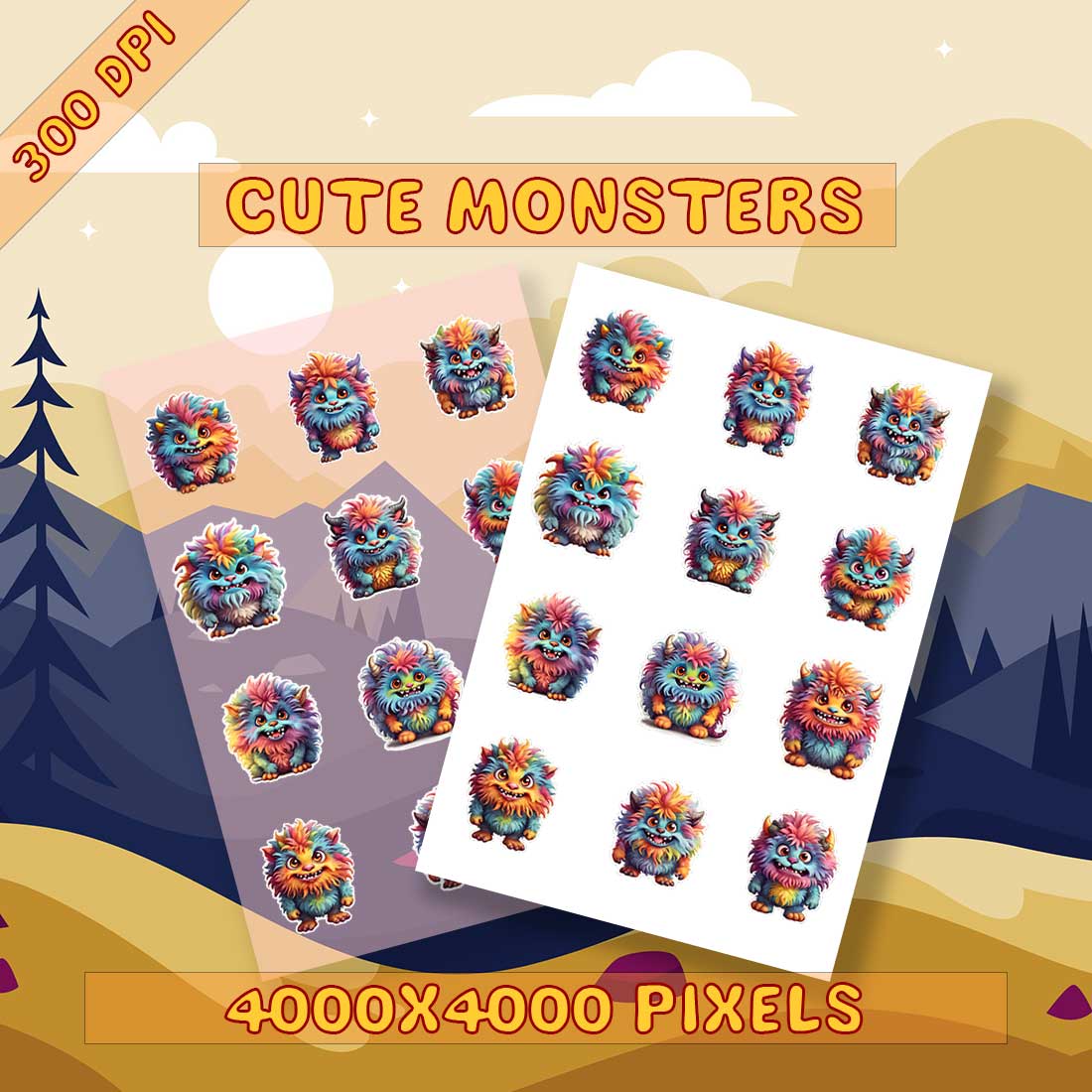 Colorful Monsters Cute Stickers cover image.