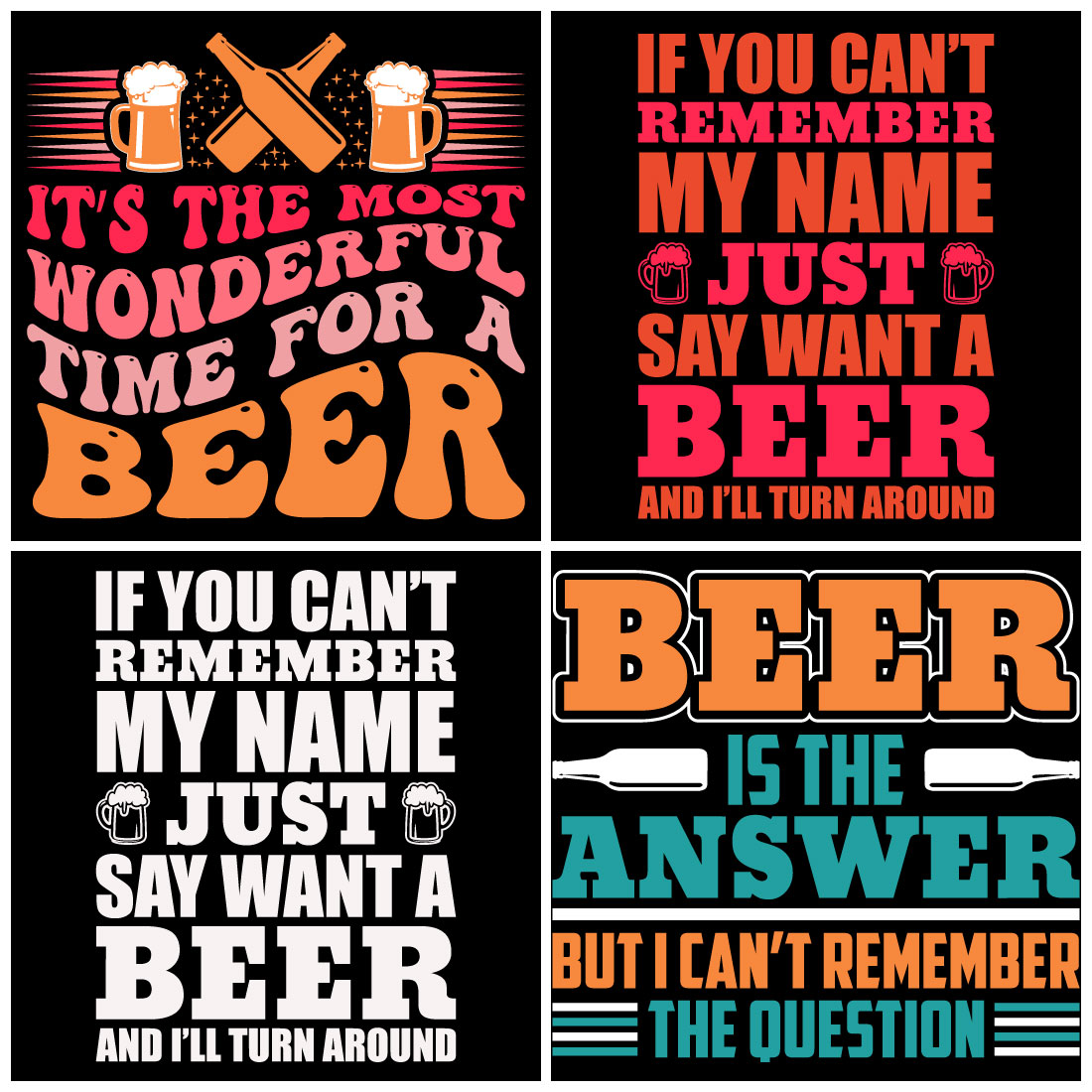 Beer Typography And Graphics T Shirt Design Bundle preview image.