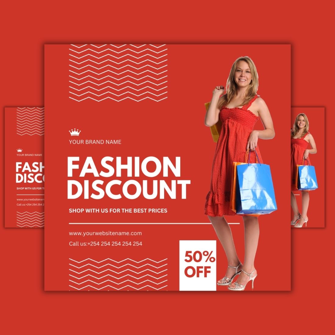 1 Instagram sized Canva Fashion Discount Design Template Bundle – $4 preview image.