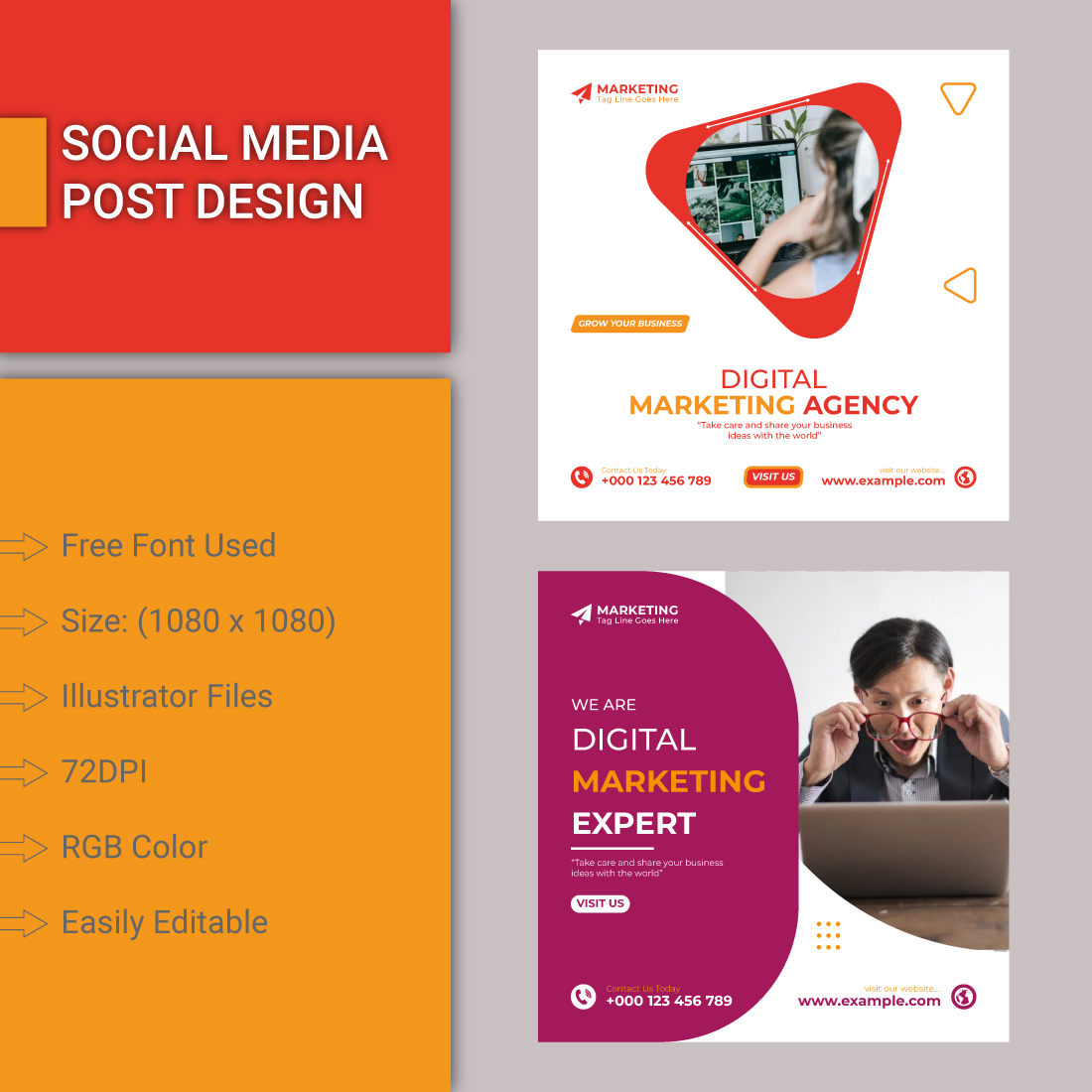 Digital marketing Social Media Posts design template preview image.