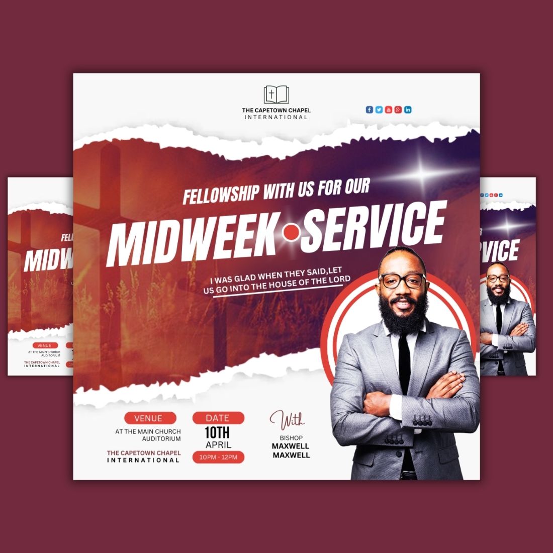 1 Instagram sized Canva Church Midweek Service Design Template Bundle – $4 preview image.