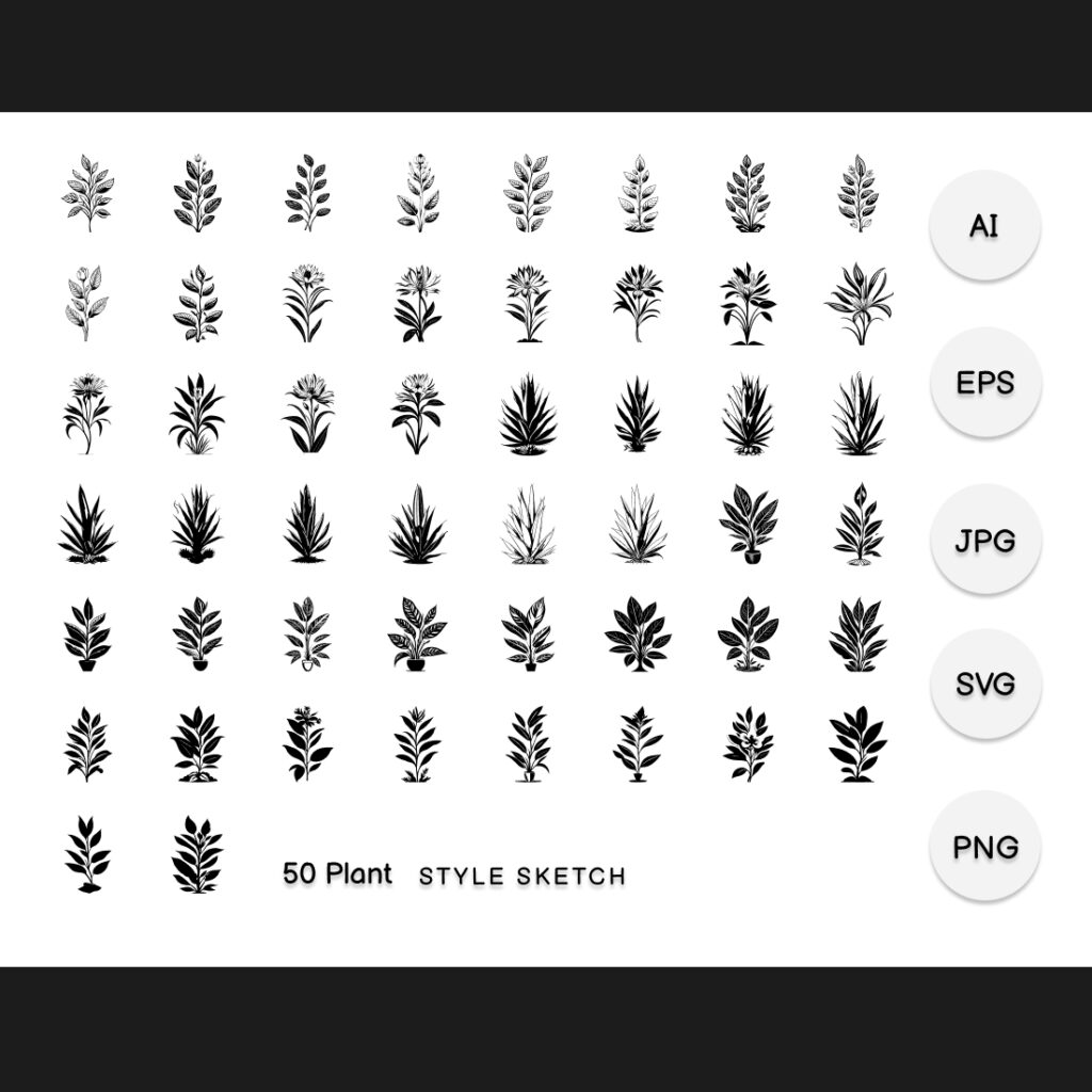 Plant Element Draw Black - MasterBundles