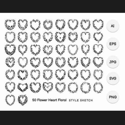 Flower Heart Floral Element Draw Black cover image.