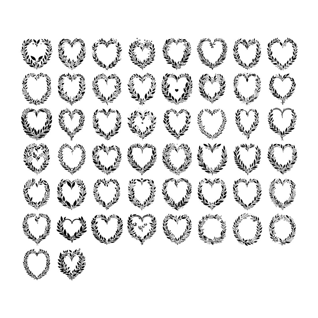 Flower Heart Floral Element Draw Black preview image.