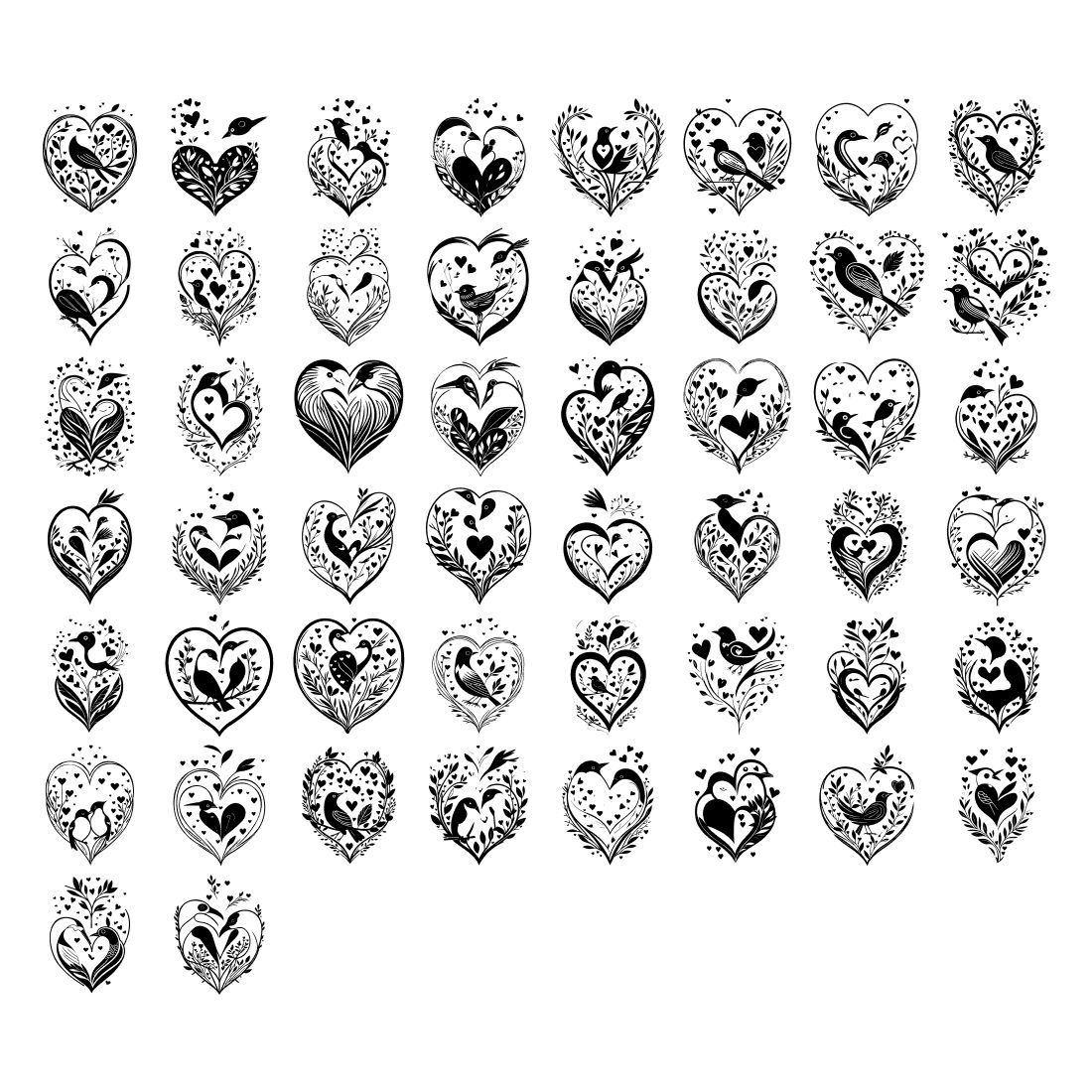 Bird Heart Love Element Draw Black preview image.