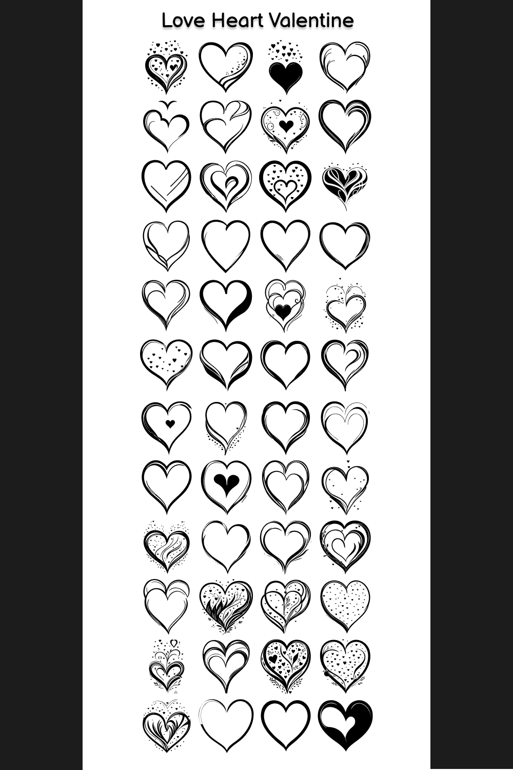 Love Heart Valentine Element Draw Black pinterest preview image.