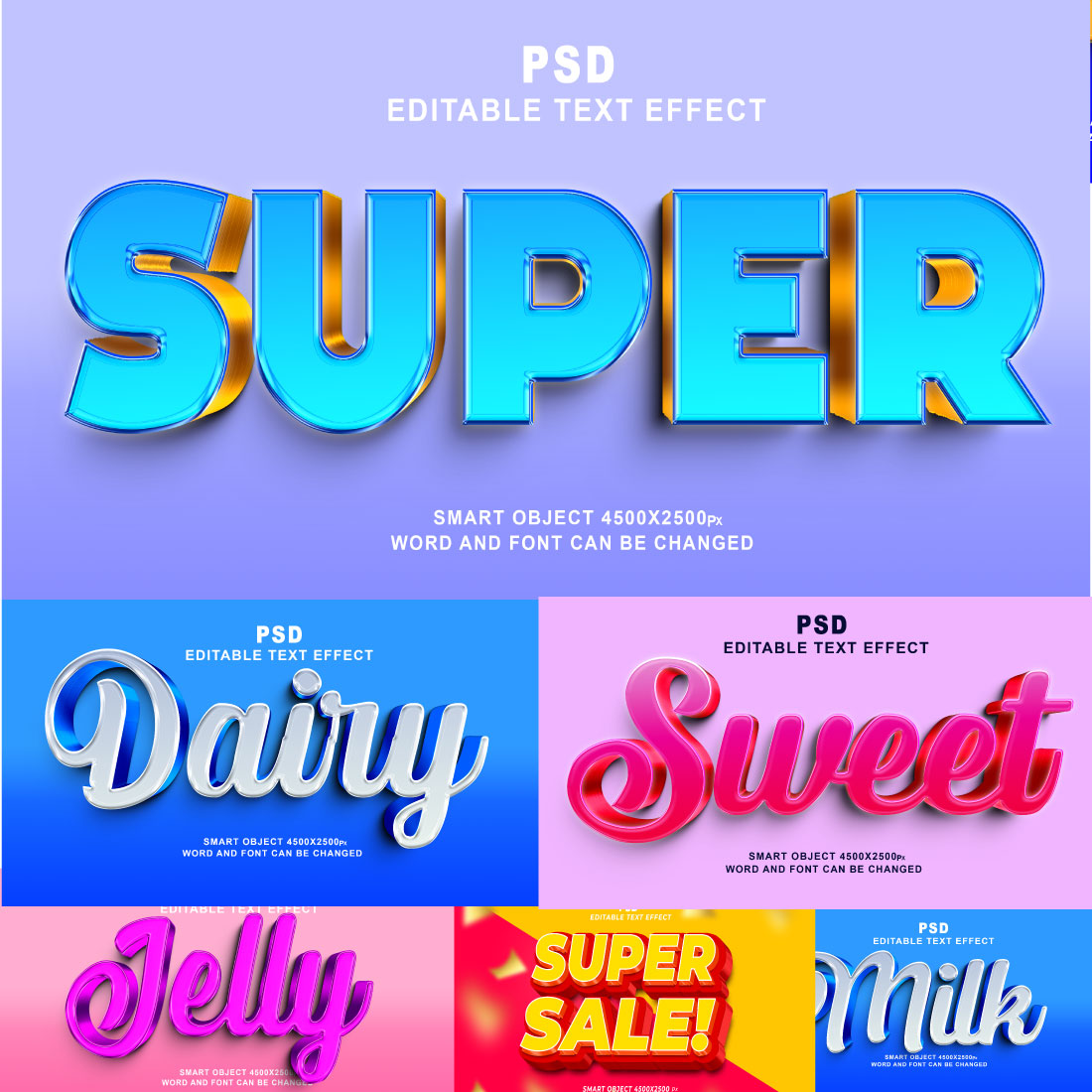 Best PSD bundle 3D editable text effect preview image.
