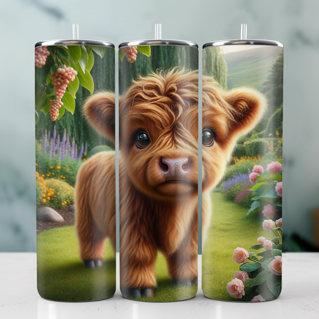 Highland Cow Tumbler Wrap | 20oz Tumbler | Tumbler PNG preview image.