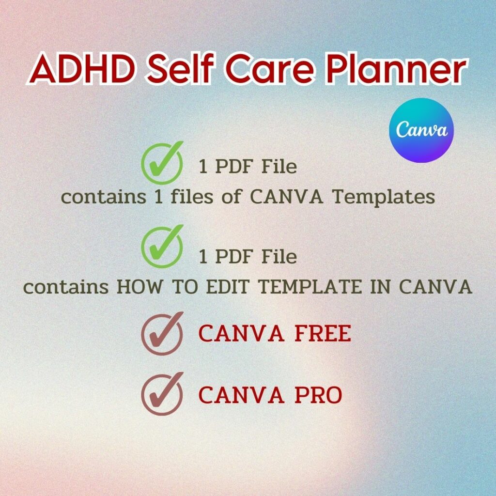 ADHD Self Care Planner - Canva Template - MasterBundles