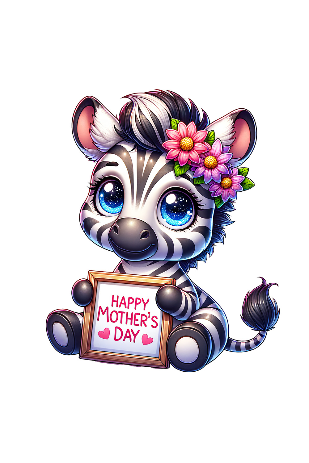 Mother's Day Animal Clipart | Cute Zebra with frame clipart | PNG pinterest preview image.