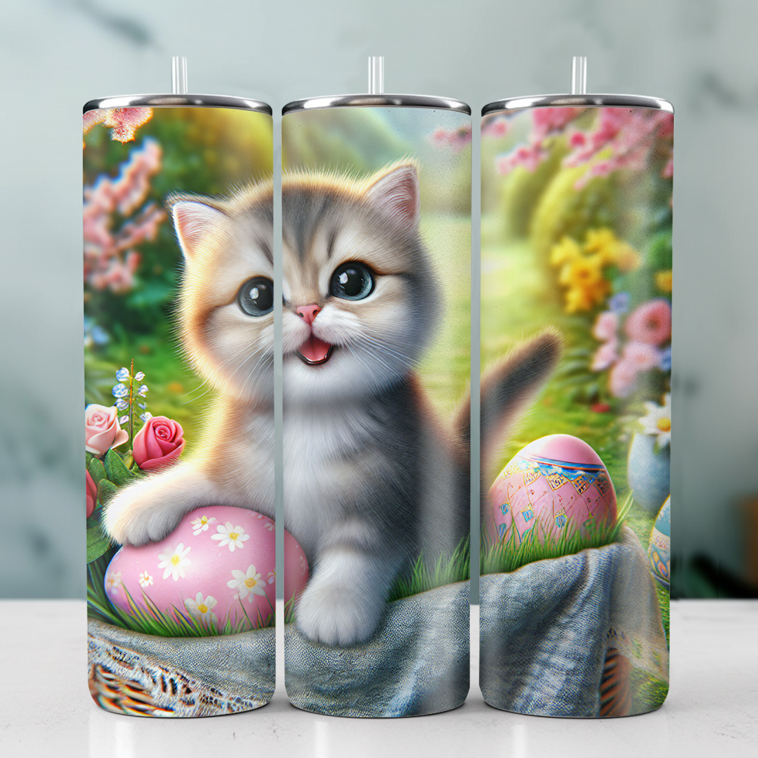 Cat Tumbler Wrap | 20oz Tumbler | Tumbler PNG | Easter preview image.