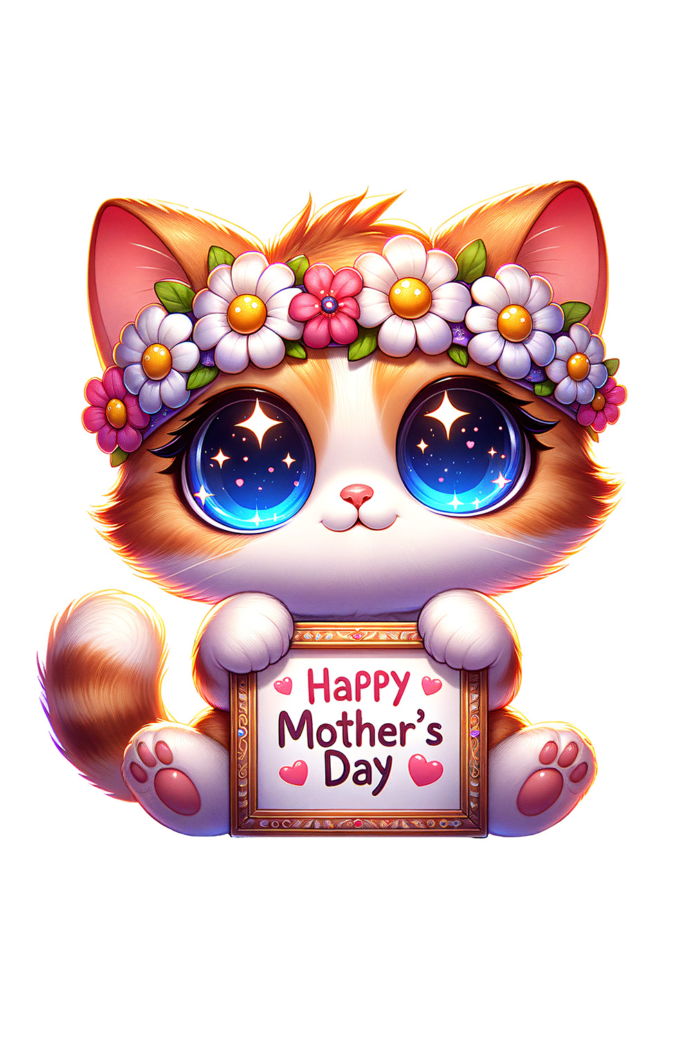 Mother's Day Animal Clipart | Cute Cat with frame clipart | PNG pinterest preview image.