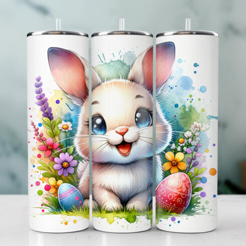 Watercolor Rabbit Tumbler Wrap | 20oz Tumbler | Tumbler PNG cover image.