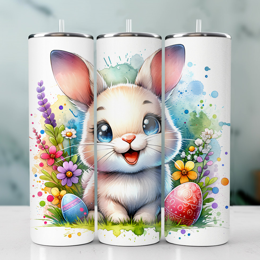 Watercolor Rabbit Tumbler Wrap | 20oz Tumbler | Tumbler PNG preview image.