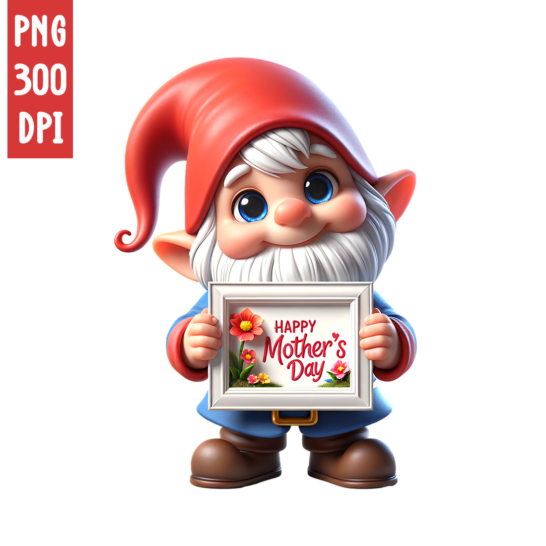 Mother's Day Clipart | Cute Gnome with frame clipart | PNG preview image.