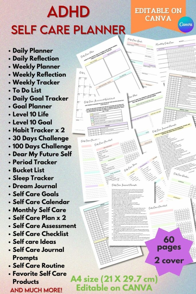 ADHD Self Care Planner - Canva Template - MasterBundles