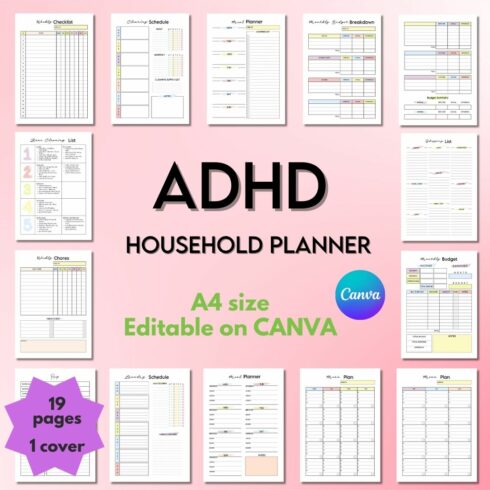 ADHD Household Planner - CANVA Template cover image.