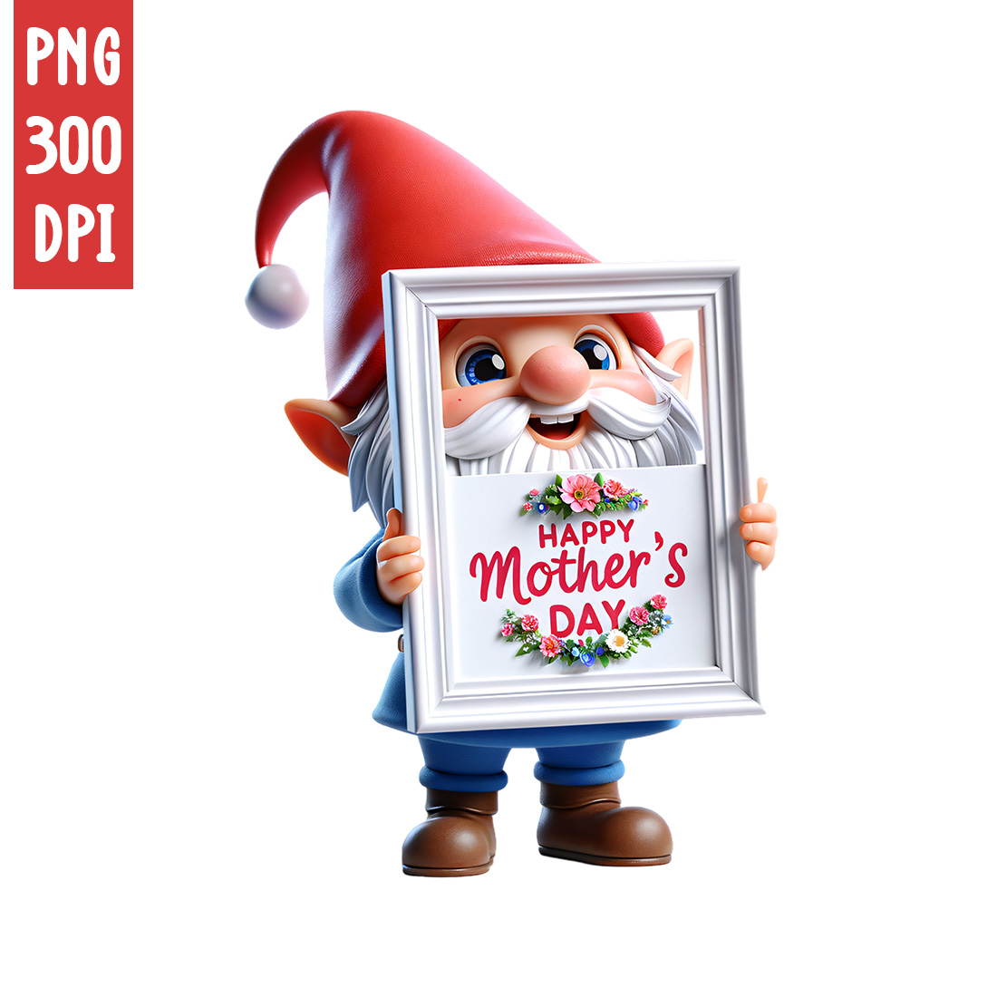 Mother's Day Clipart | Cute Gnome with frame clipart | PNG cover image.