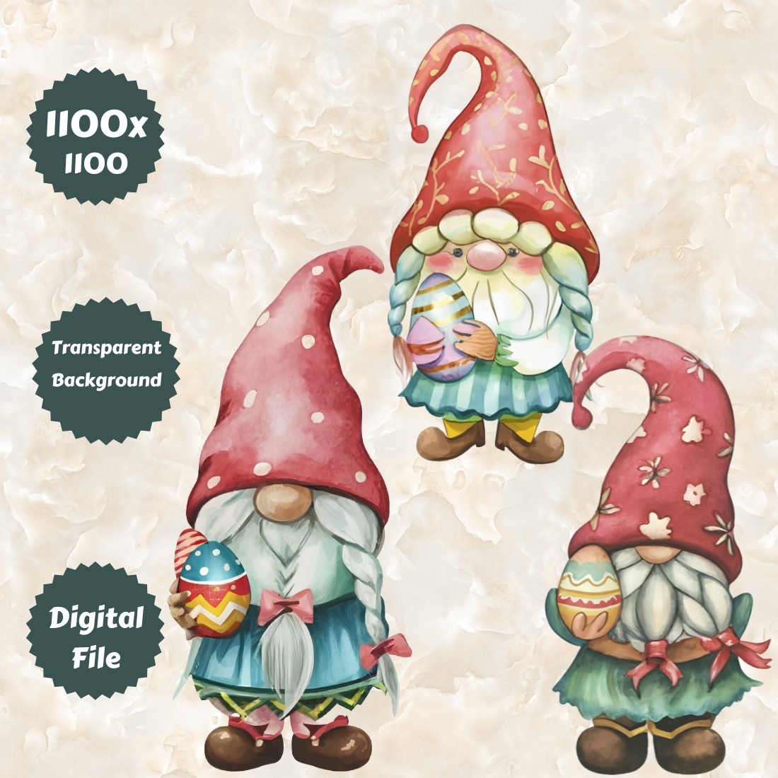10 Easter Gnomes Illustrations Bundle preview image.