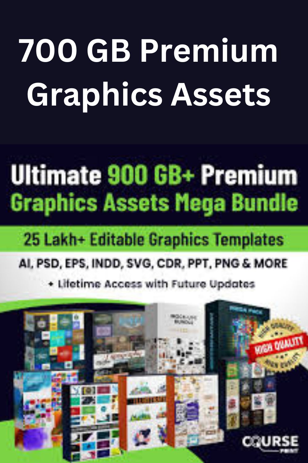Ultimate 900GB+ Premium Graphics Assets (Templates) Mega Bundle – 25 Lakh+ Editable Graphics Suite pinterest preview image.