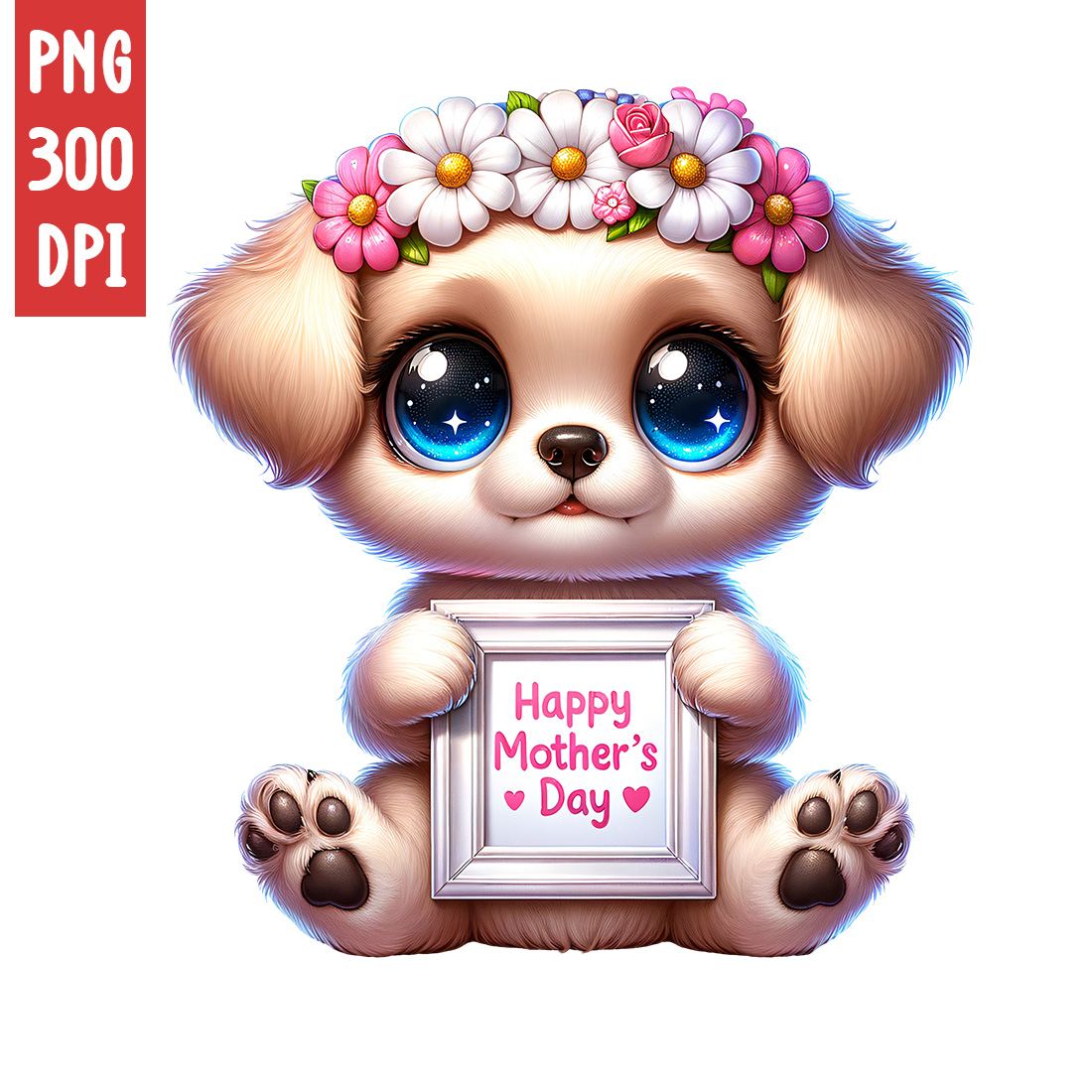 Mother's Day Animal Clipart | Cute Dog with frame clipart | PNG preview image.