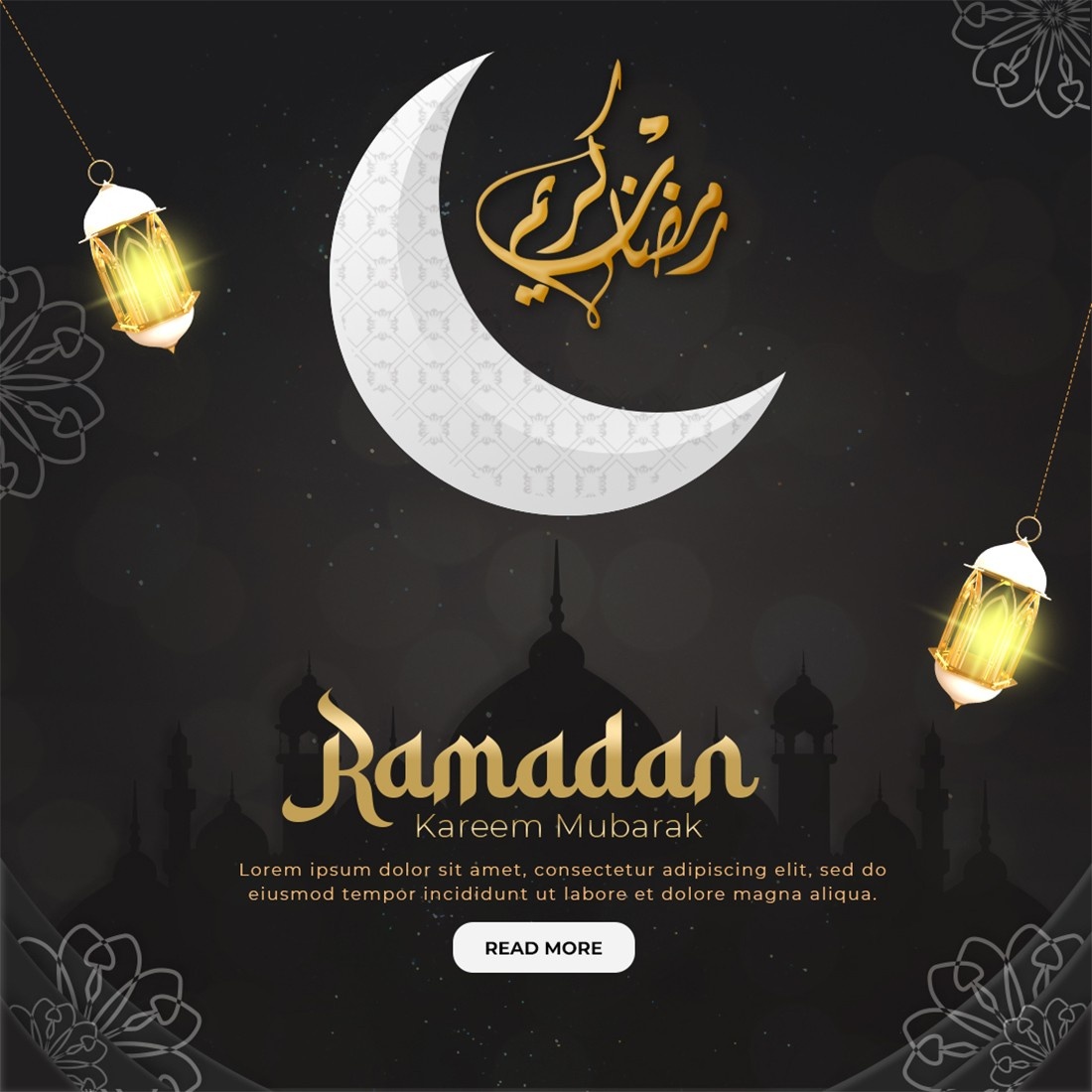 Ramadan Mubarak Social Media Banner Design Template cover image.