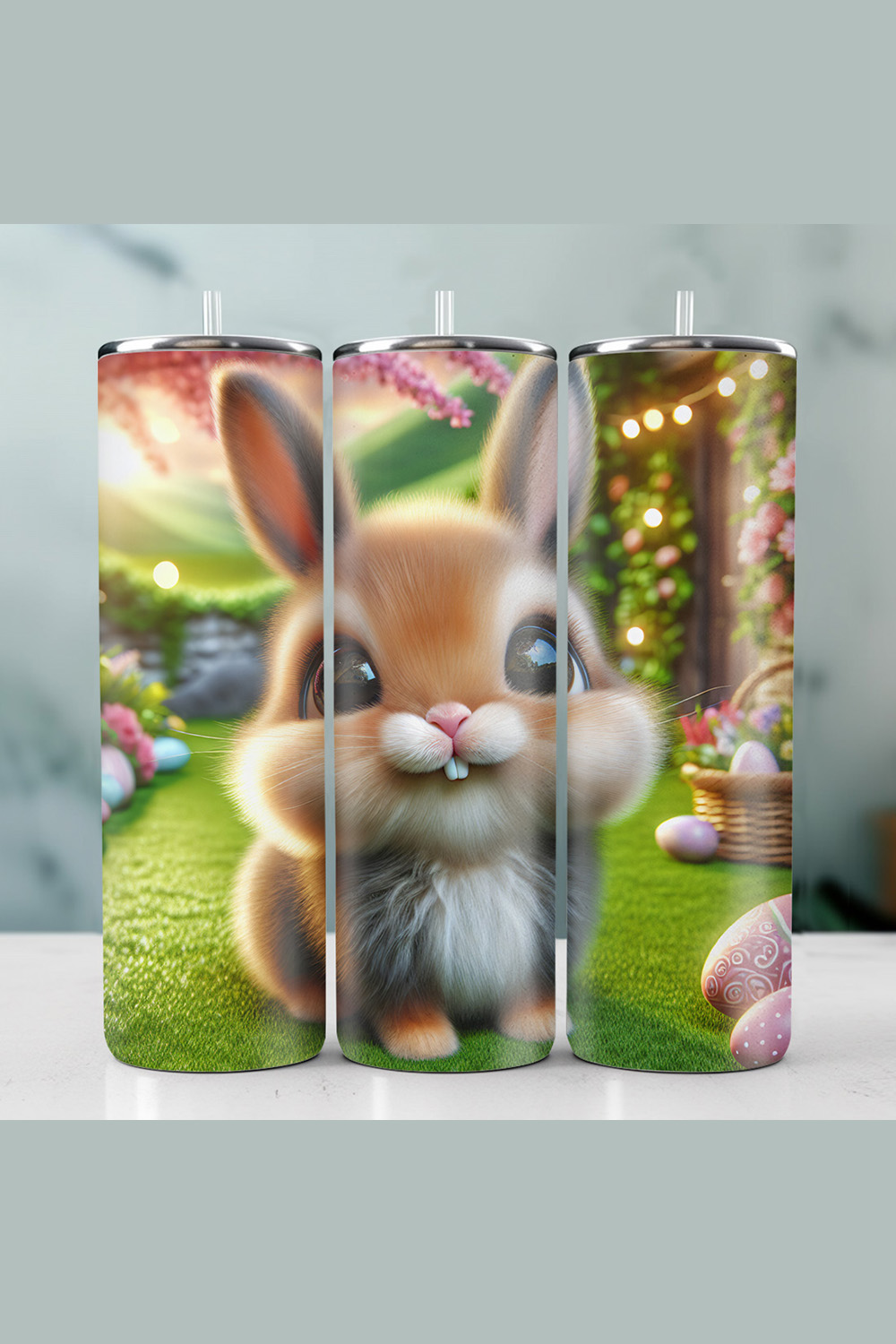 Rabbit Tumbler Wrap | 20oz Tumbler | Tumbler PNG | Easter pinterest preview image.
