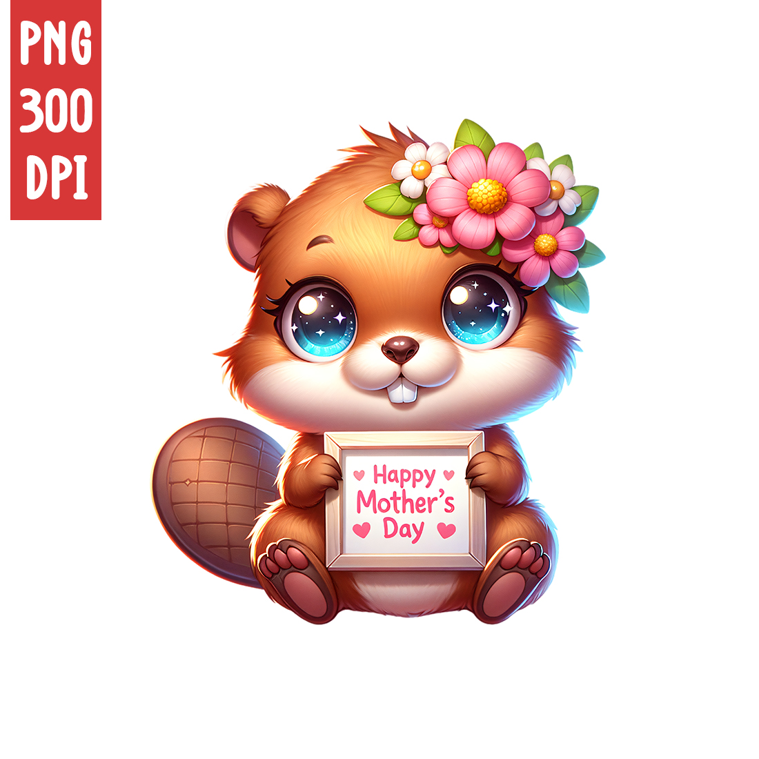 Mother's Day Animal Clipart | Cute Beaver with frame clipart | PNG preview image.