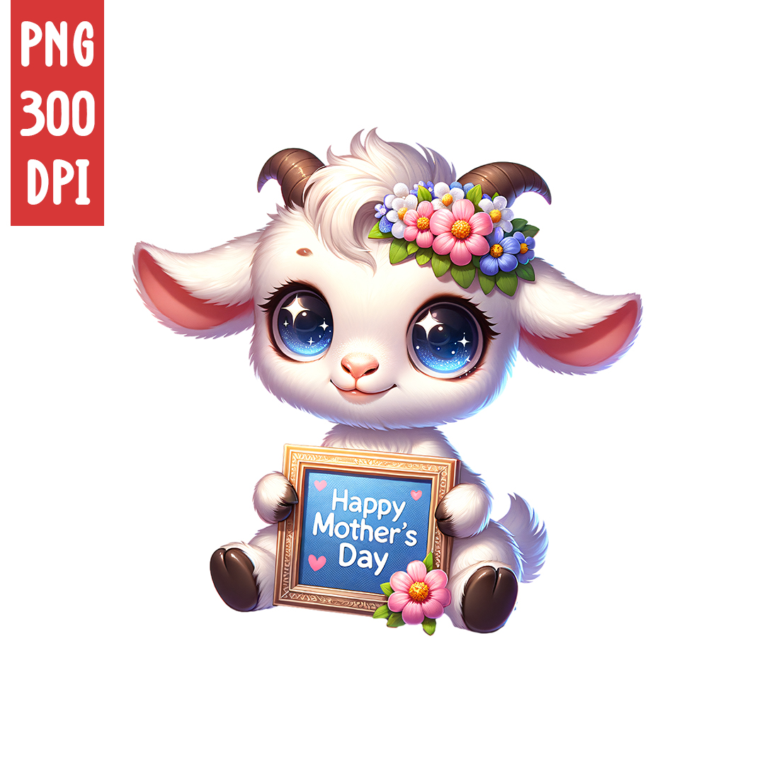 Mother's Day Animal Clipart | Cute Goat with frame clipart | PNG preview image.