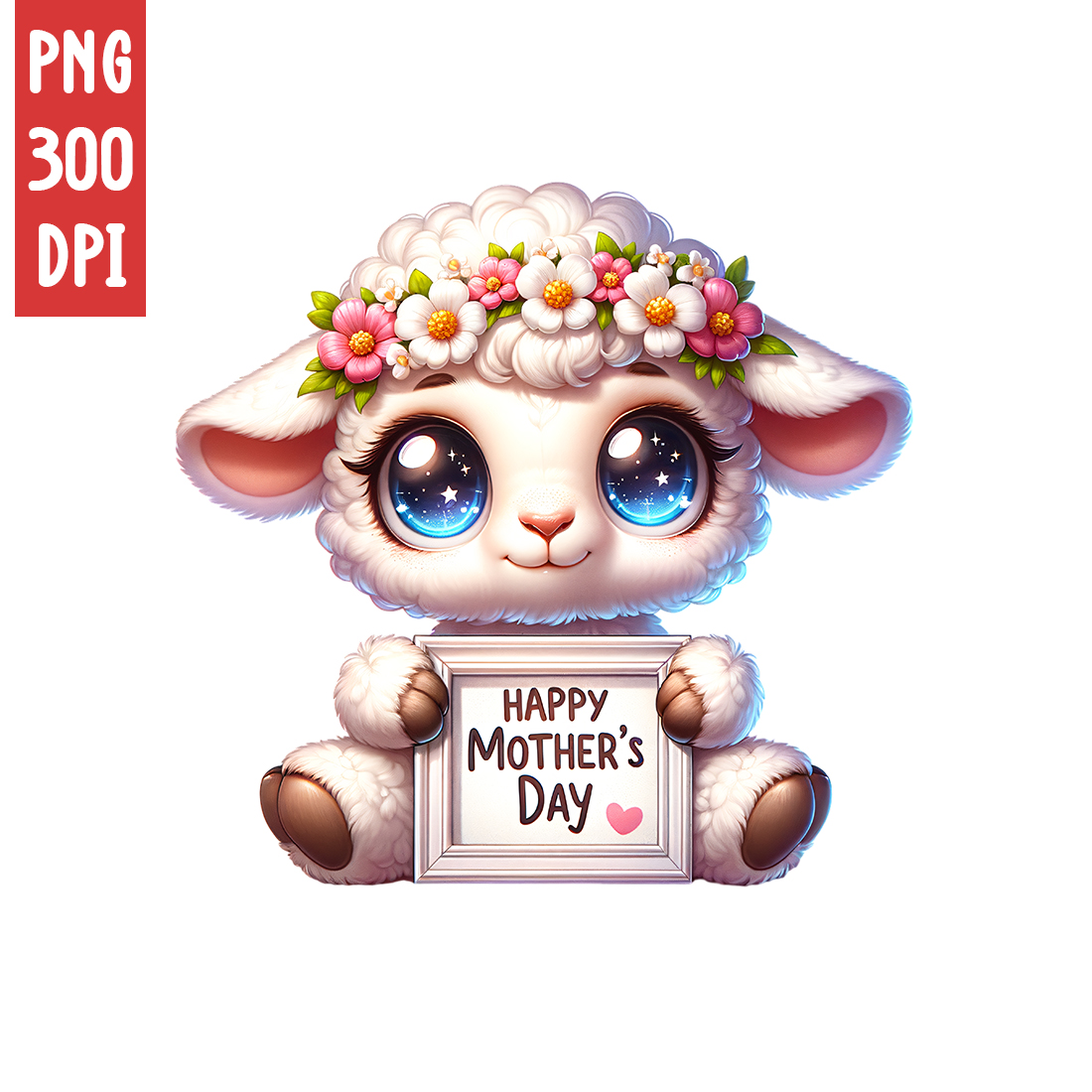 Mother's Day Animal Clipart | Cute Lamb with frame clipart | PNG preview image.