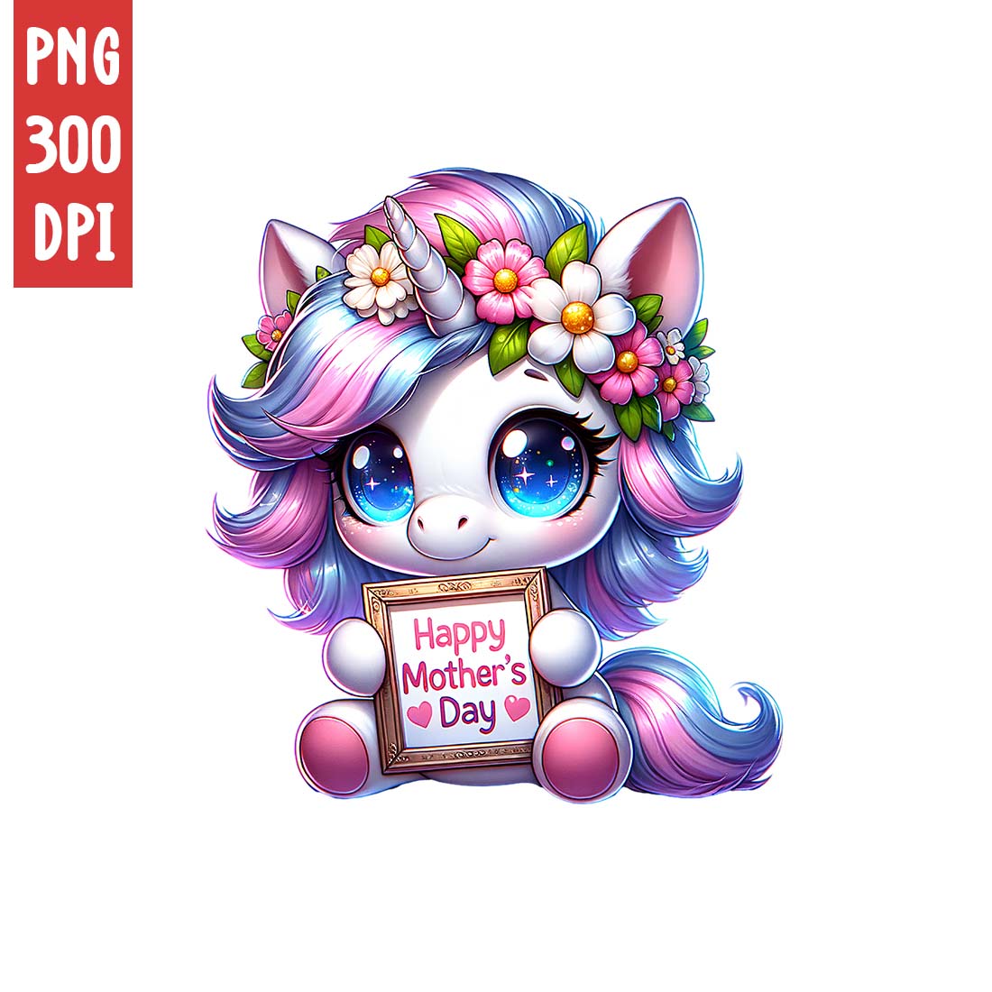 Mother's Day Animal Clipart | Cute Unicorn with frame clipart | PNG preview image.