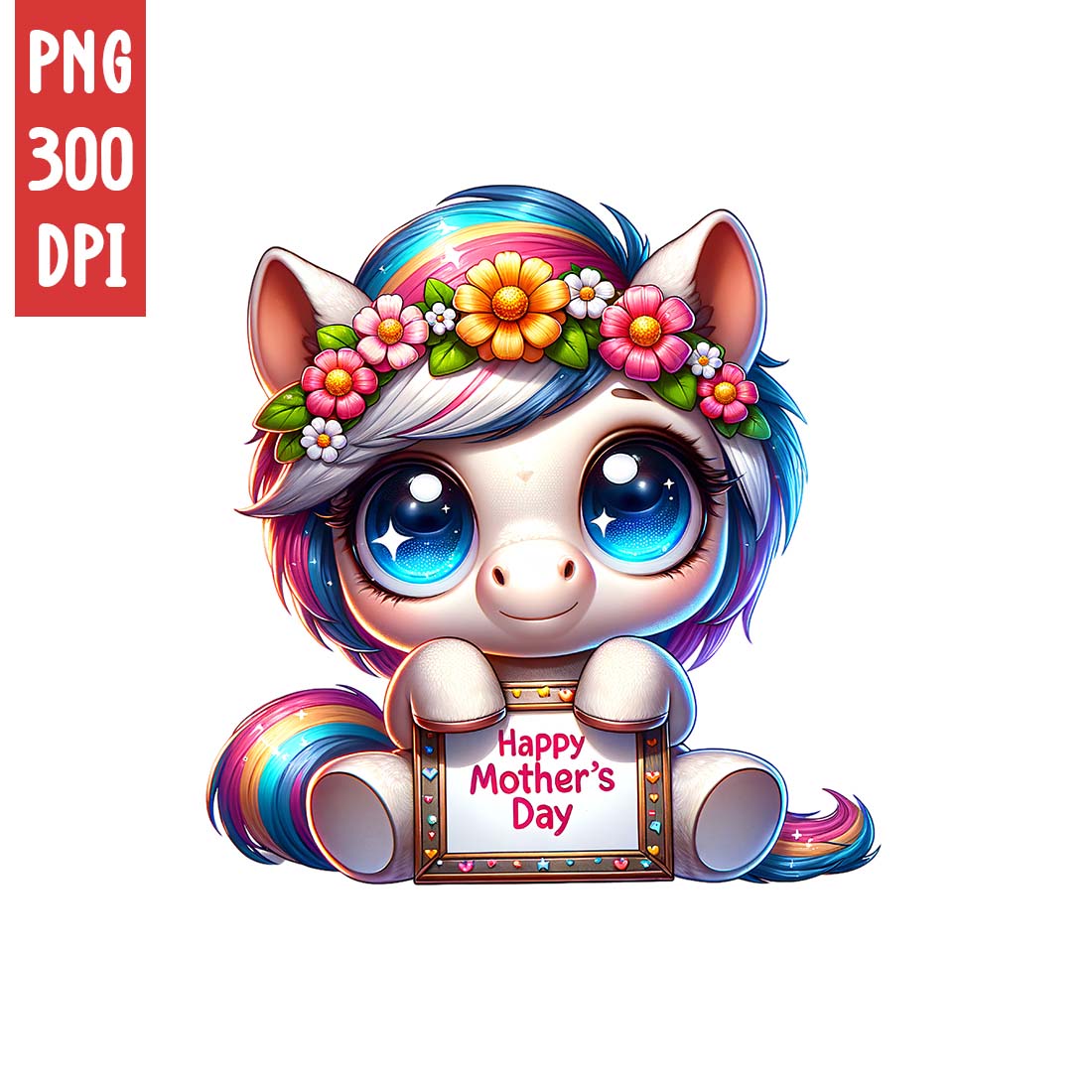 Mother's Day Animal Clipart | Cute Horse with frame clipart | PNG preview image.