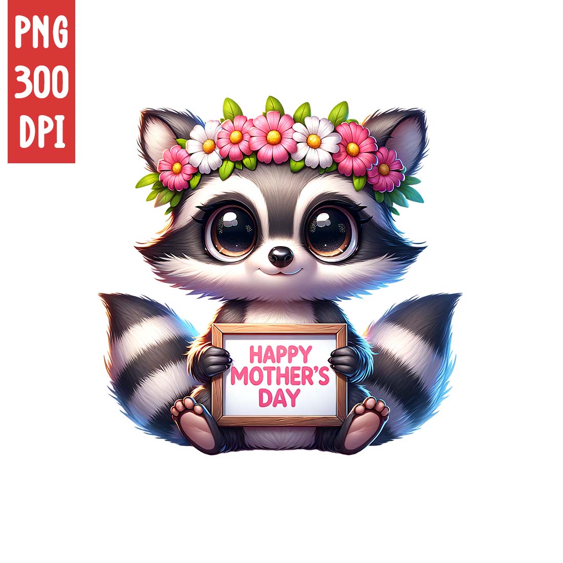 Mother's Day Animal Clipart | Cute Raccoon with frame clipart | PNG preview image.
