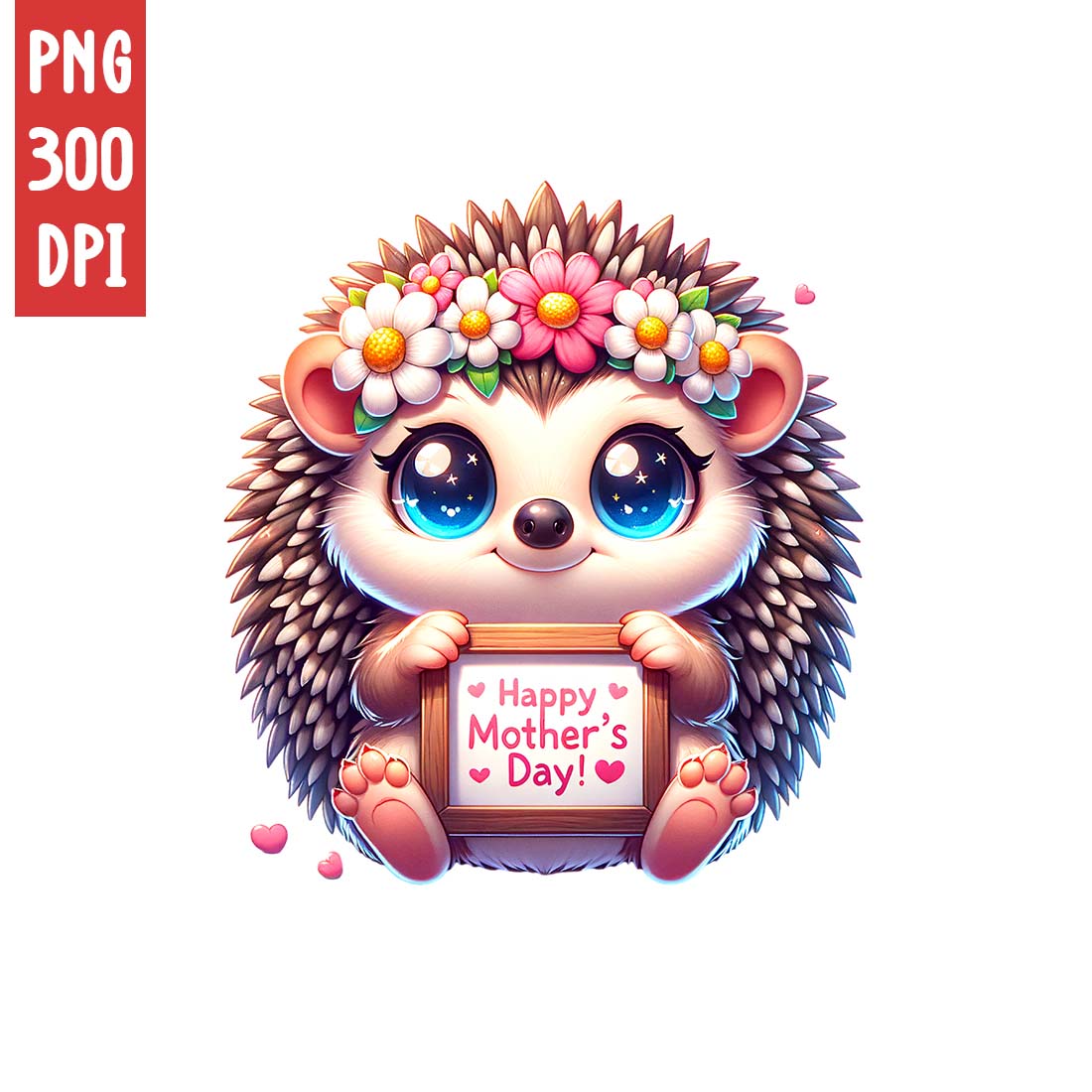 Mother's Day Animal Clipart | Cute Hedgehog with frame clipart | PNG preview image.