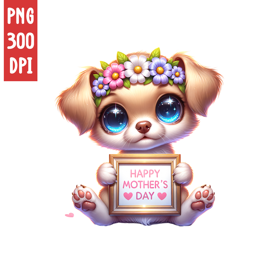 Mother's Day Animal Clipart | Cute Dog with frame clipart | PNG preview image.